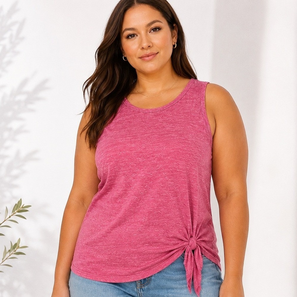 Maeve Pink Heathered Slub Knit Sleeveless Tank Top with Side Tie Detail Size XL